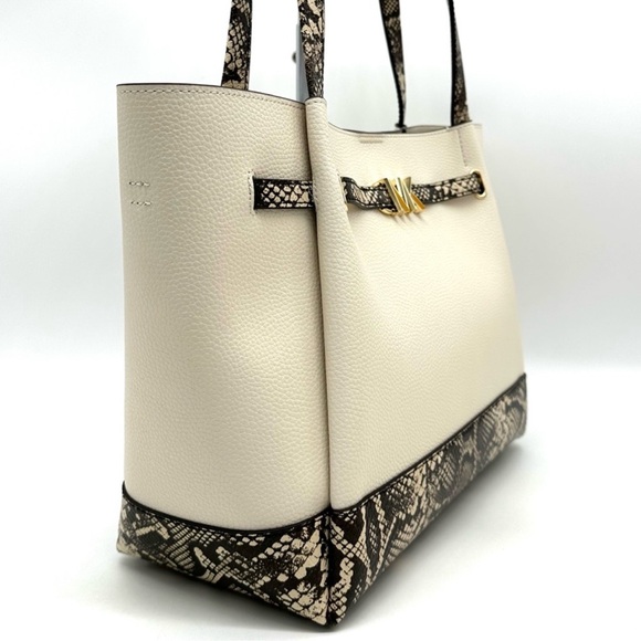 Michael Kors Reed Large Tote Bag Snakeskin Cream/Black - Picture 4 of 12